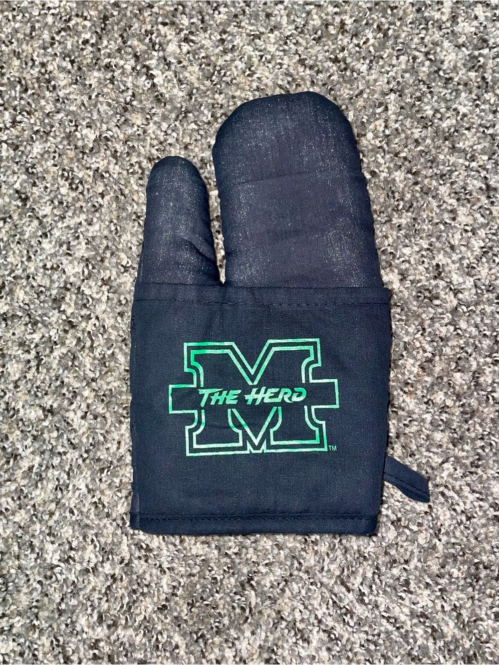 NWOT Black 'The Herd' Oven Mitt with Green Marshall Logo